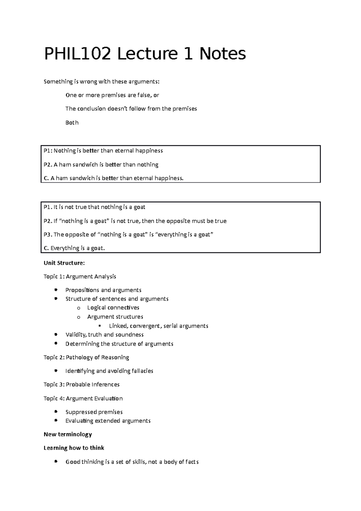 PHIL102 Lecture 1 Notes - PHIL102 Lecture 1 Notes Something Is Wrong ...