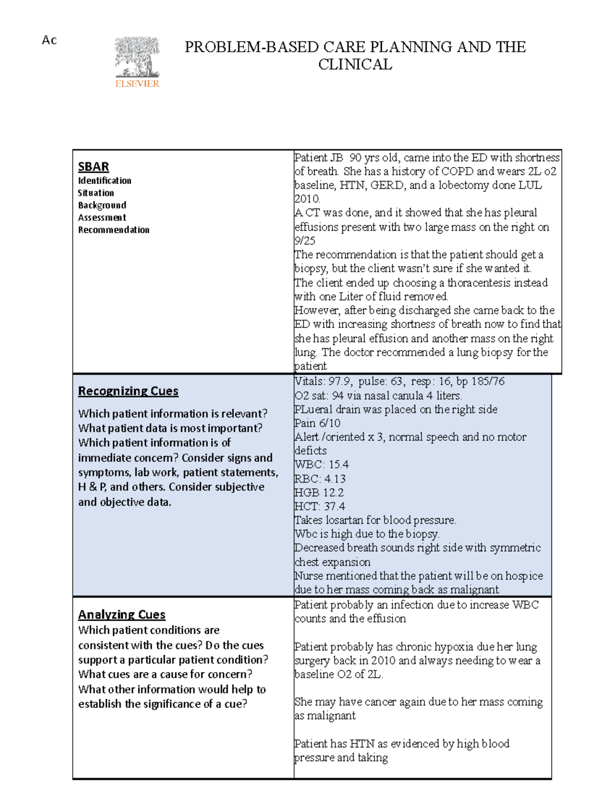 Med surge hypo glycemia - SBAR Identification Situation Background ...