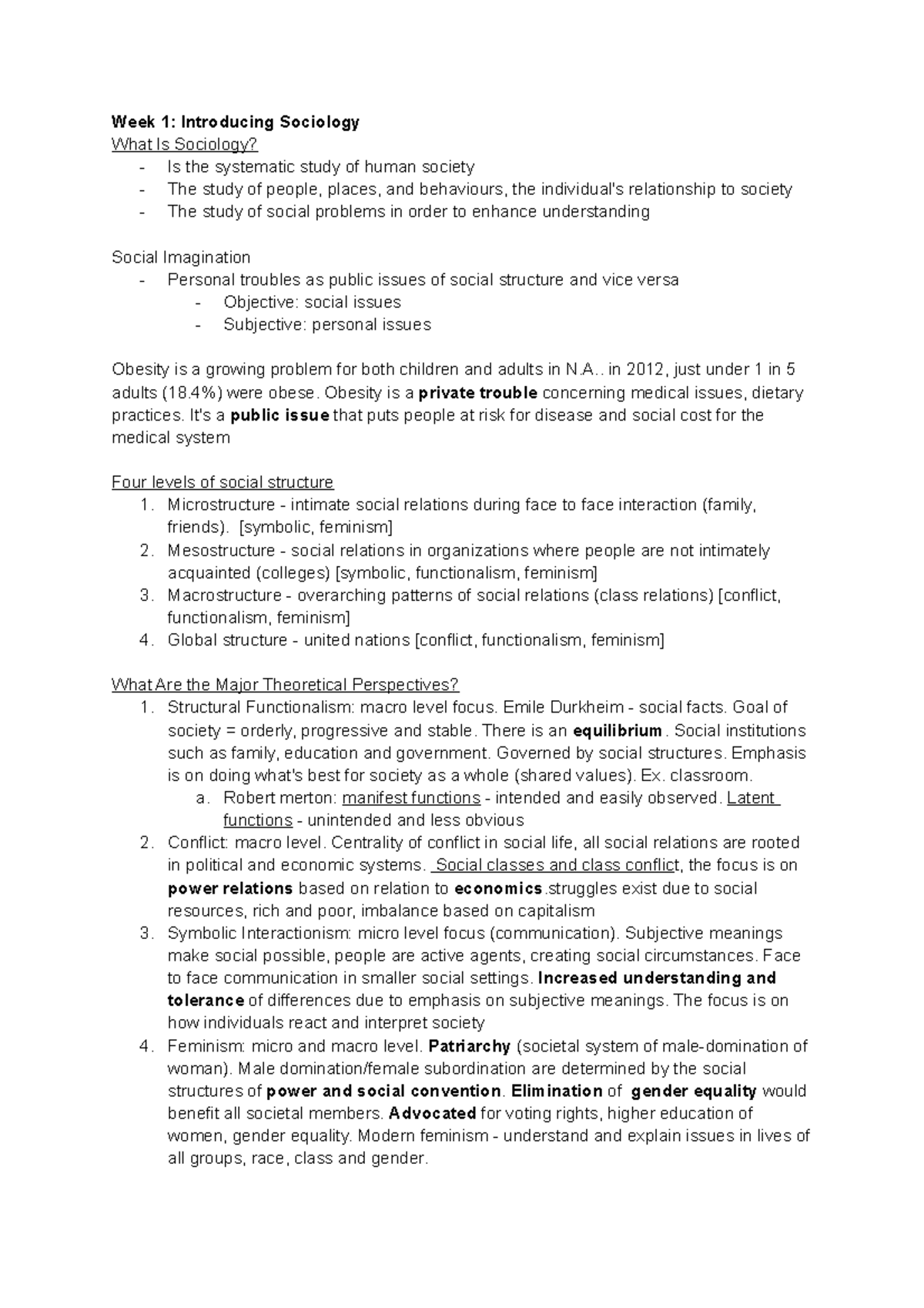 Midterm review - Week 1: Introducing Sociology What Is Sociology? Is ...