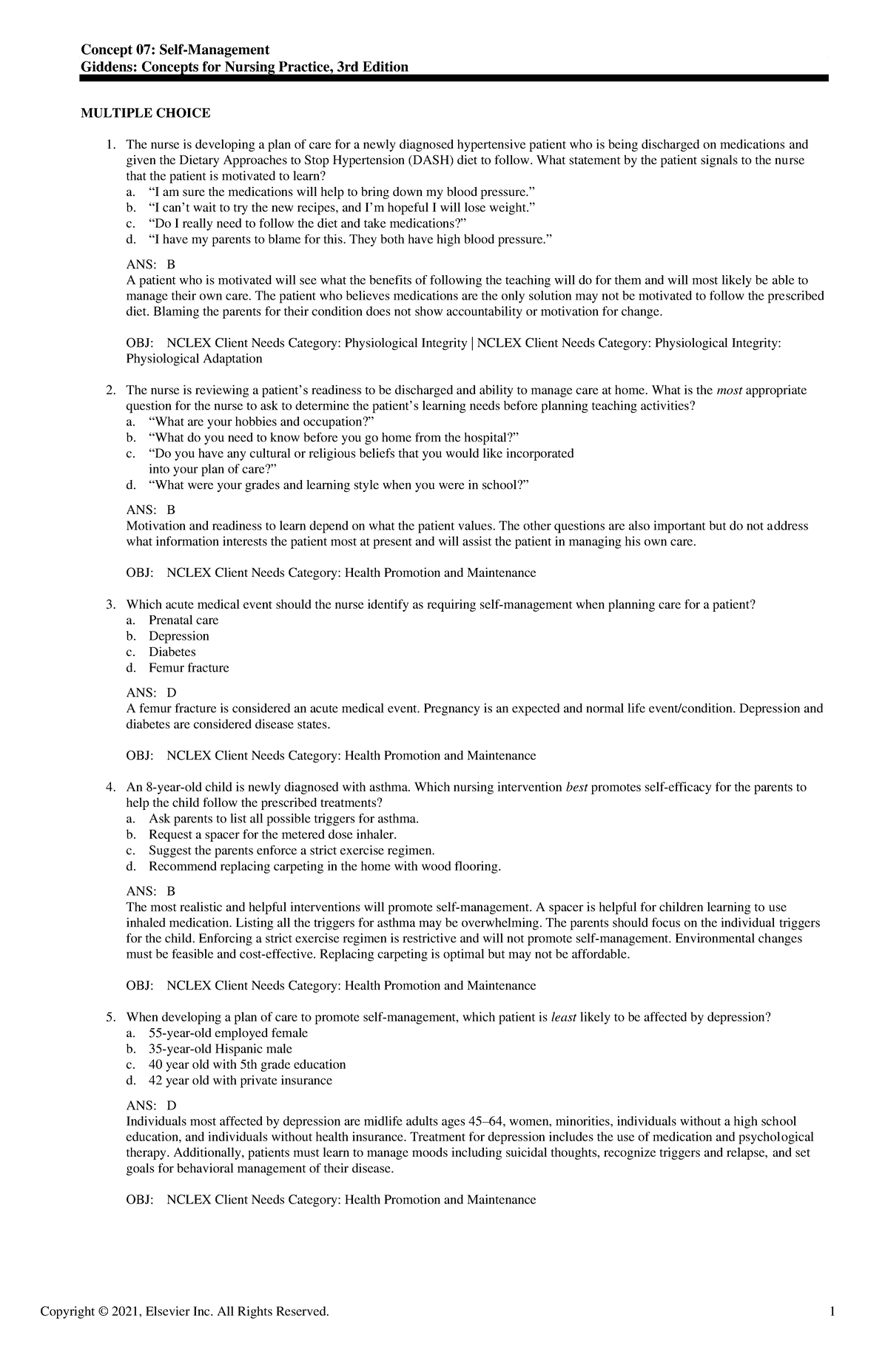 Exam View - Chapter 07 - Copyright © 2021, Elsevier Inc. All Rights ...