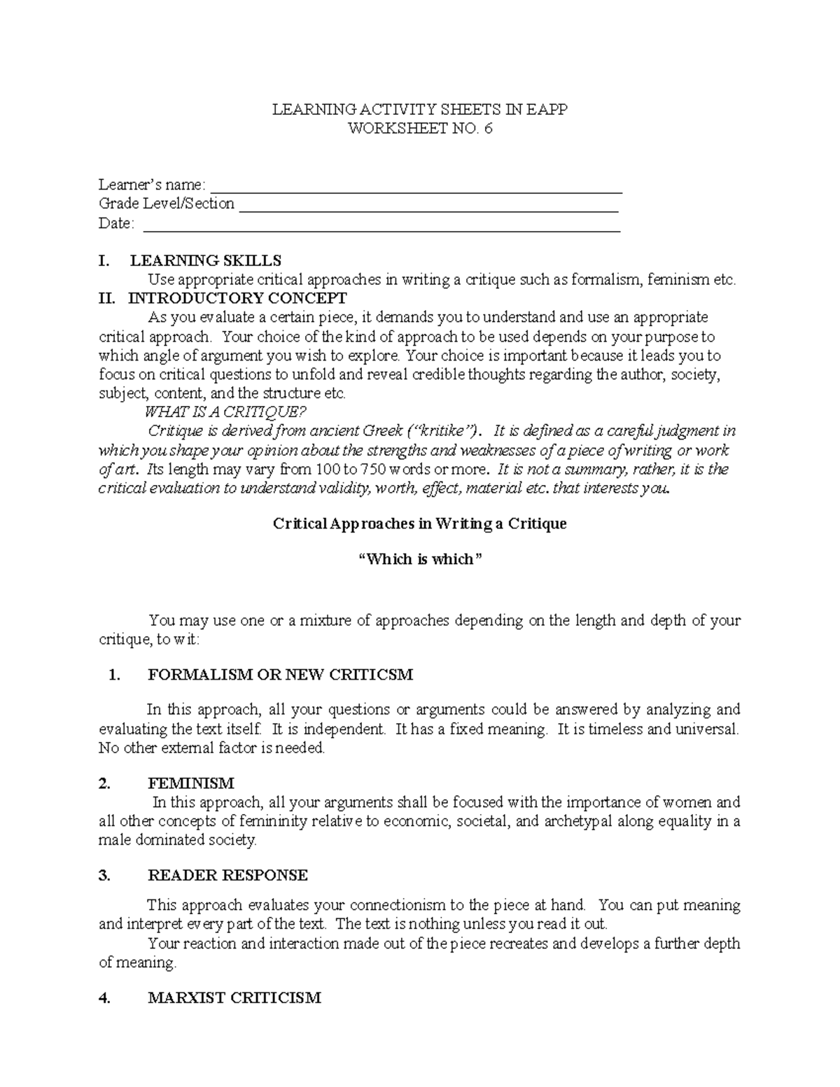 Worksheet 6 - 5nybw5nbqyn3q5b - LEARNING ACTIVITY SHEETS IN EAPP ...