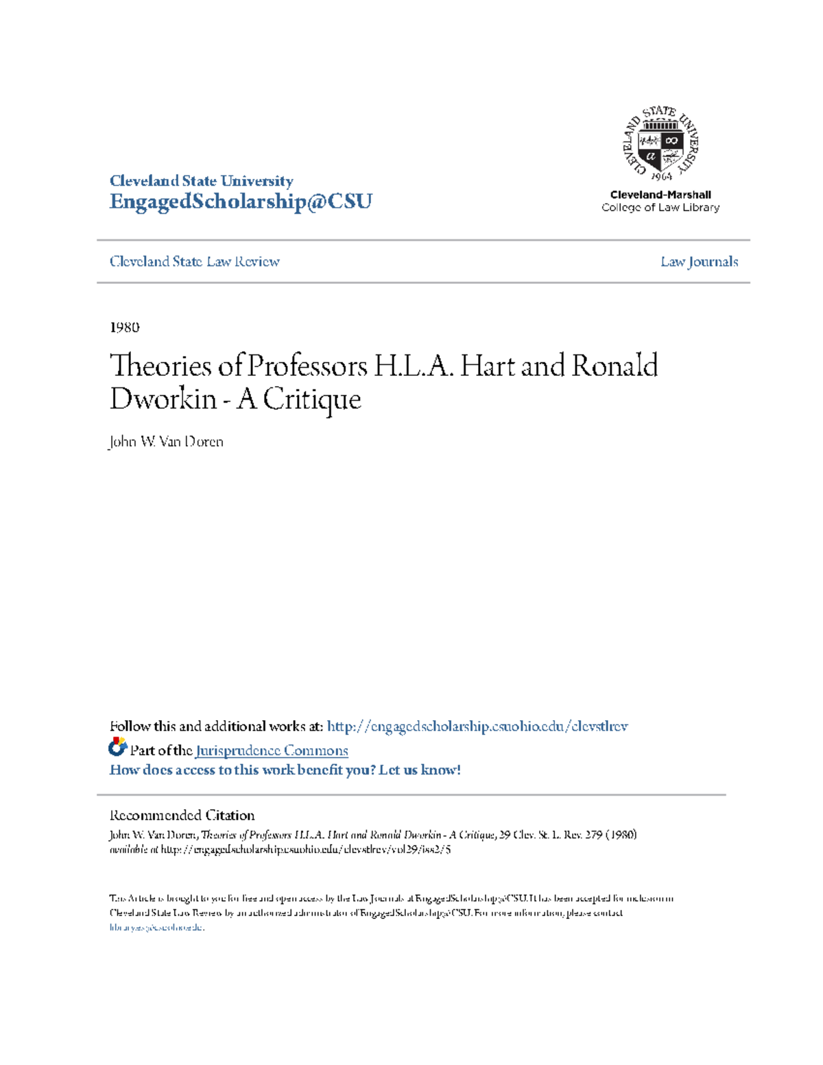 Theories of Professors H.L.A. Hart and Ronald Dworkin - A Critiqu ...