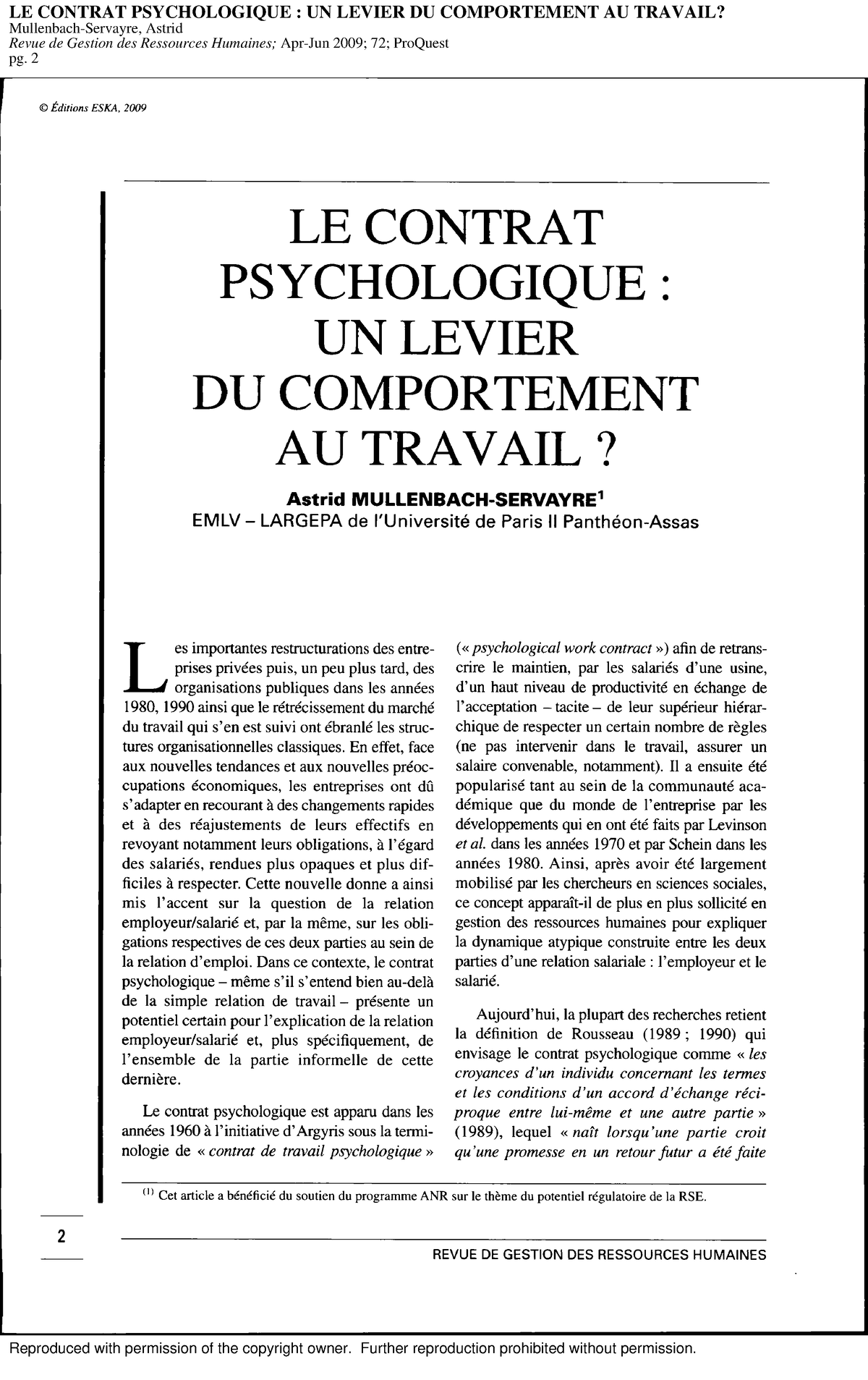 Le Contrat Psychologique - RLT1009 - LE CONTRAT PSYCHOLOGIQUE : UN ...