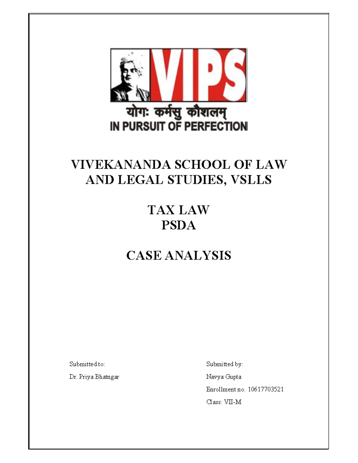Tax Law PSDA - Tax law psda - VIVEKANANDA SCHOOL OF LAW AND LEGAL ...
