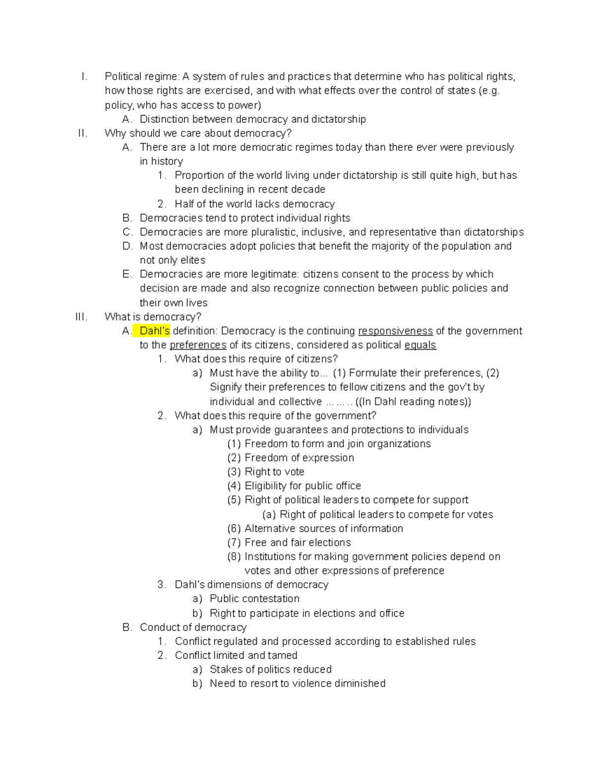 Class 4: Democracy - Definitions and Origins - I. Political regime: A ...