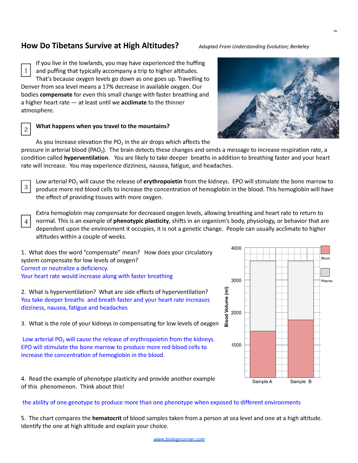 case study tibetans and high altitudes answers