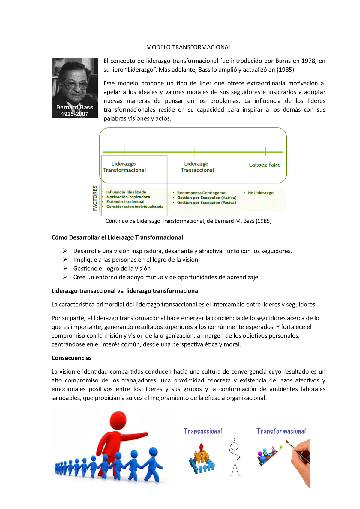 Modelo Transformacional - MODELO TRANSFORMACIONAL El concepto de liderazgo  transformacional fue - Studocu