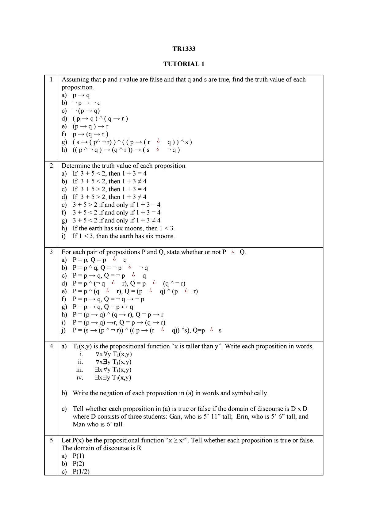 T1feb17 Tutorial 1 Questions For Set 1 Some Questions Are Repeated In The Final Exam Studocu