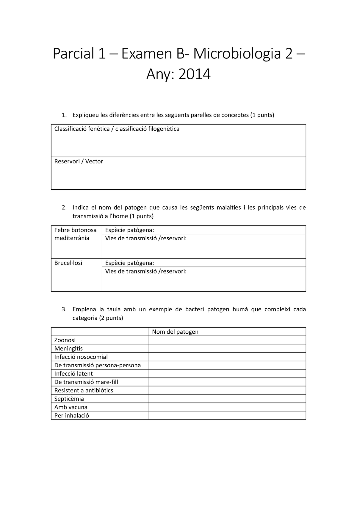 Parcial 1 - Parcial 1 Examen Microbiologia 2 Any: 2014 1. Expliqueu Les ...