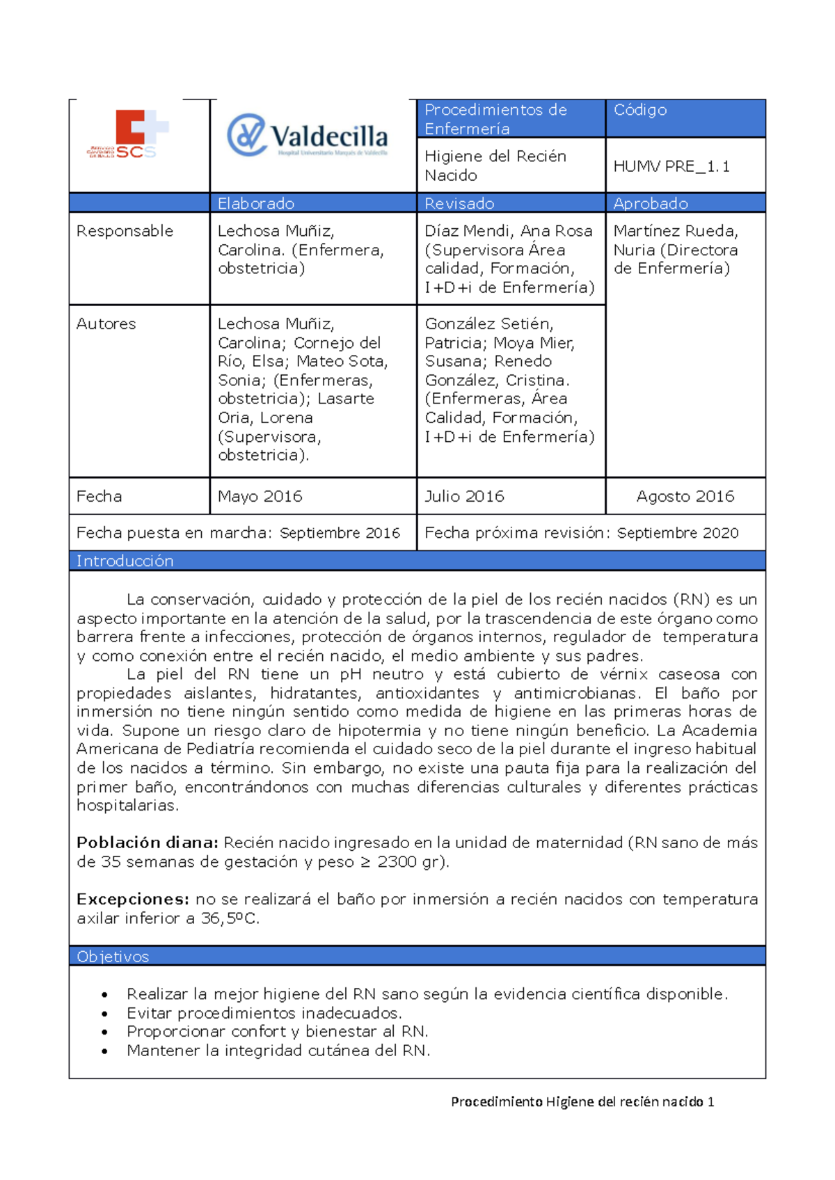 Protocolo baño HUMV 2016 - Procedimientos de Enfermería Código Higiene ...