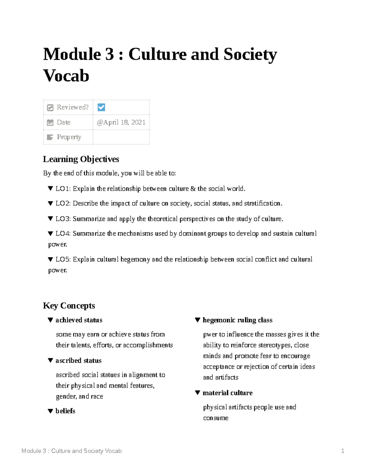 Module 3 Culture And Society Vocab - Module 3 : Culture And Society ...