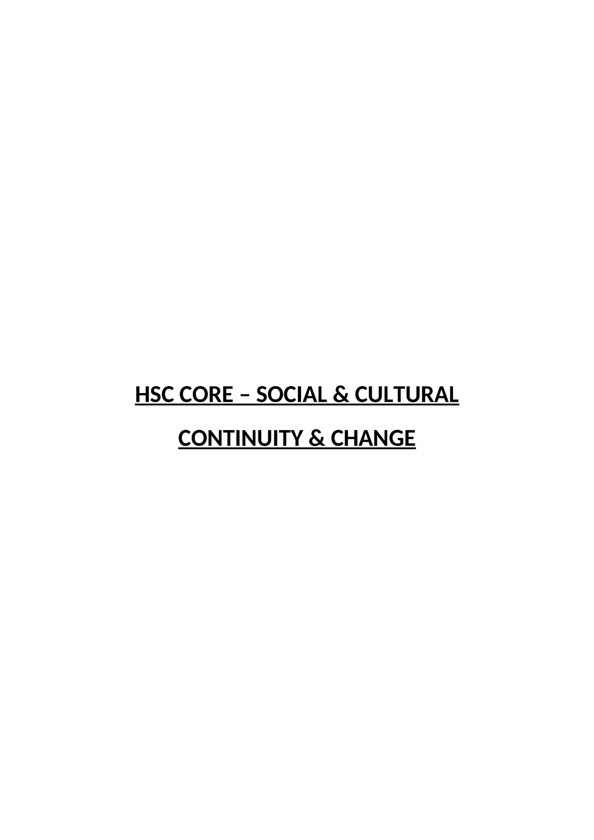 Social and Cultural Continuity and Change - HSC CORE – SOCIAL ...