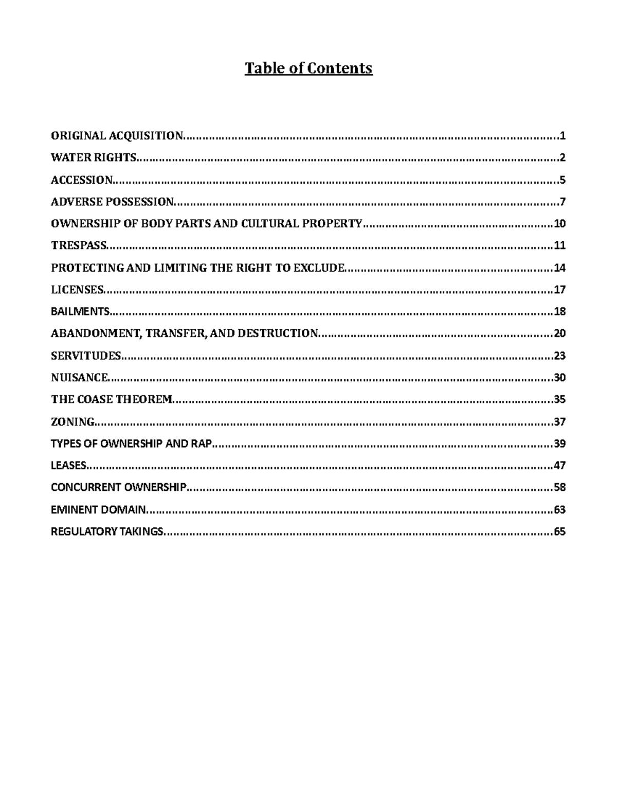 Property Outline Spring all lectures - Table of Contents ORIGINAL - Studocu