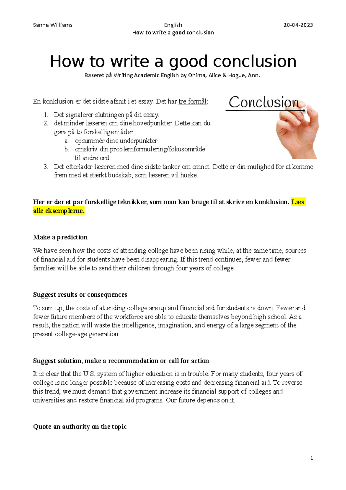 How to write a good conclusion - En konklusion er det sidste afsnit i ...