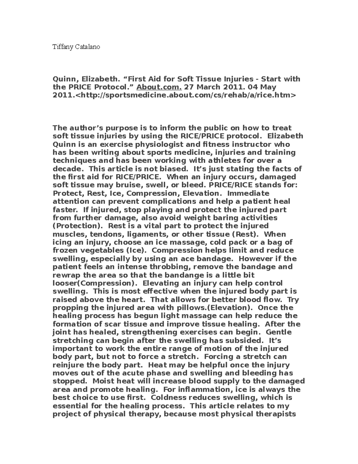 RICE Protocol Anatomy - Tiffany Catalano Quinn, Elizabeth. Aid for Soft ...