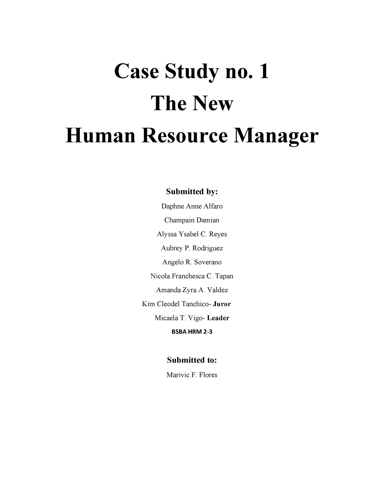 case study of the new human resource manager