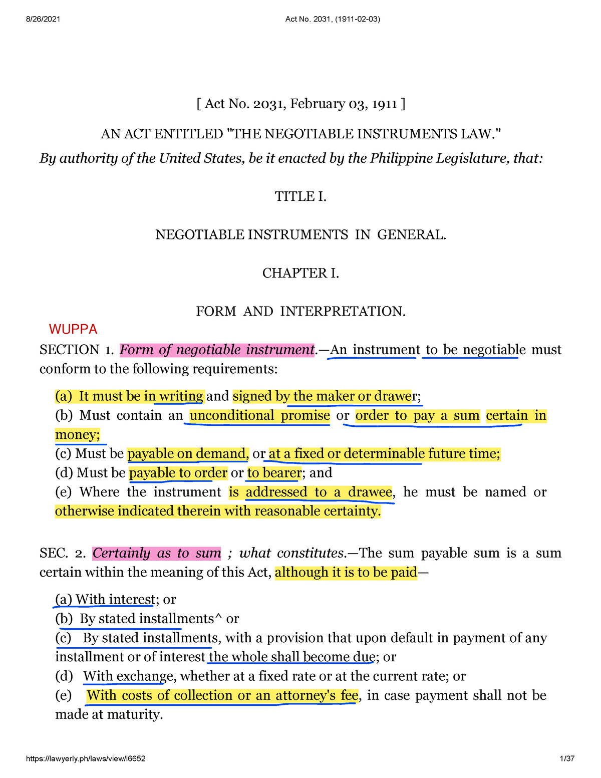 00 The Negotiable Instruments Law In The Philippines Act No 2031   Thumb 1200 1553 