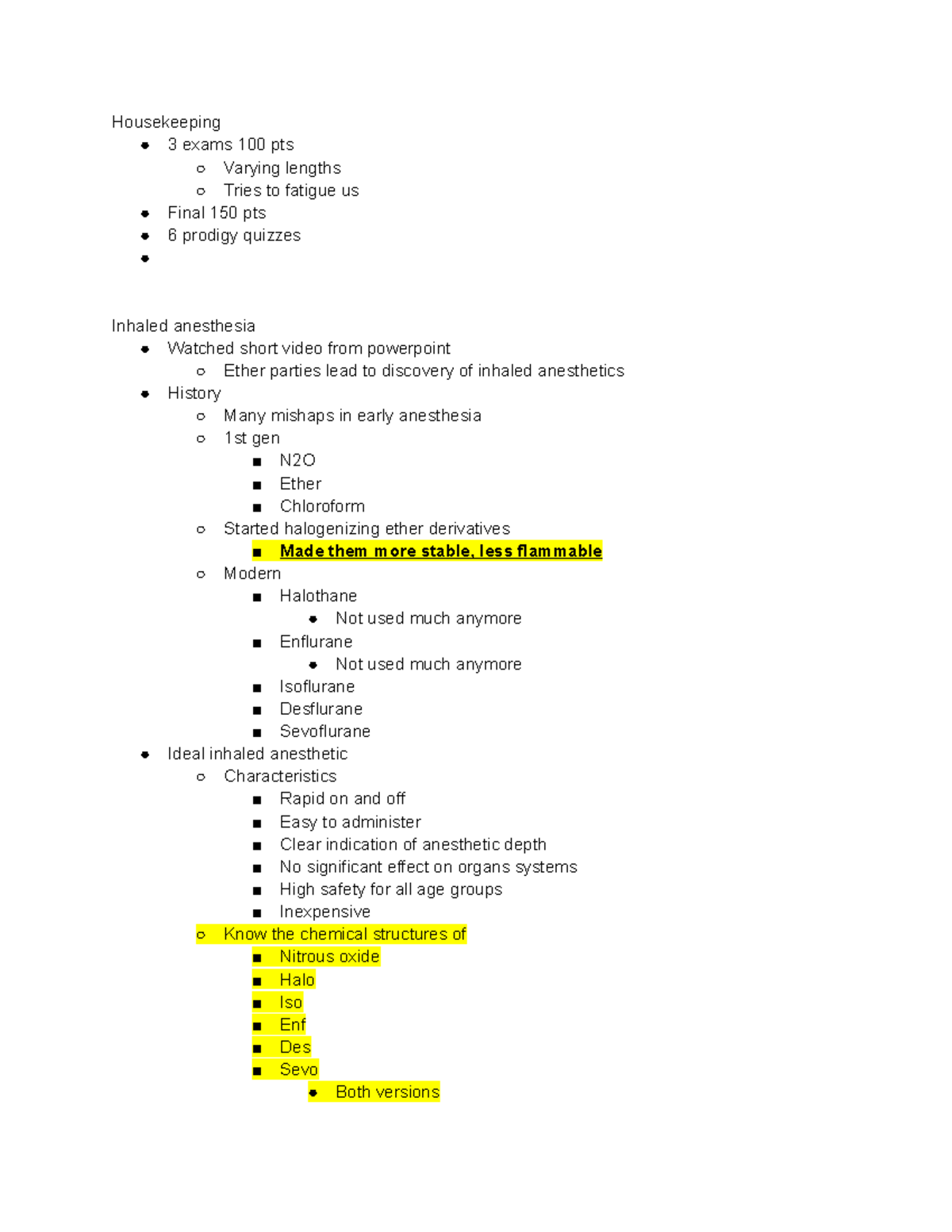 Anesthesia Pharmacology - intro, inhaled anesthetics - Housekeeping 3 ...