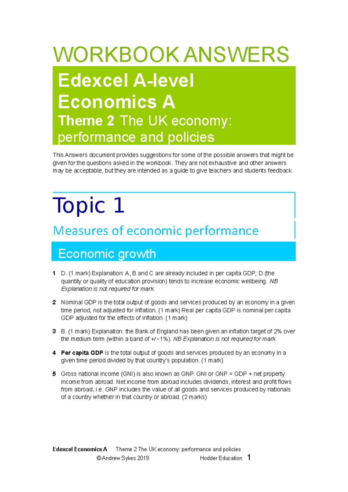 Economics Edexcel Theme Workbook Answers Workbook Answers Edexcel A Level Economics A