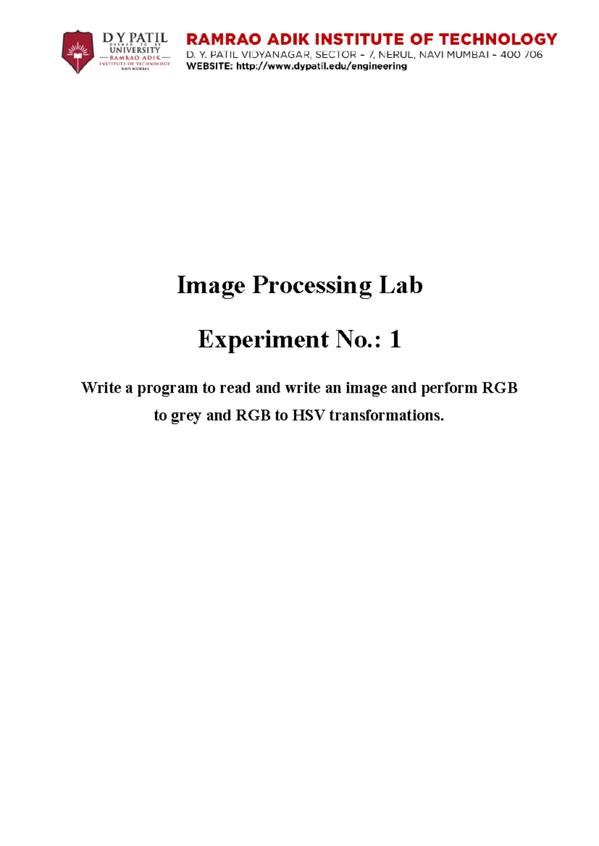 Image Processing Expt 1 - Image Processing Lab Experiment No.: 1 Write ...