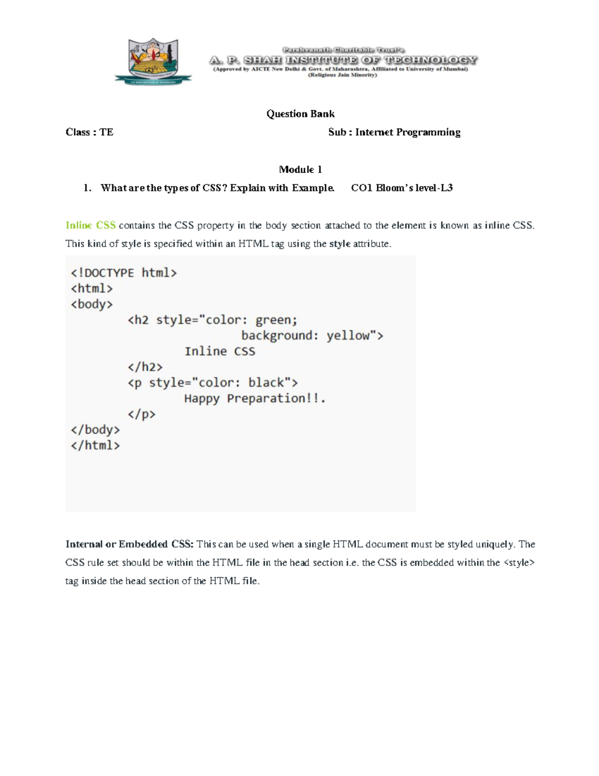 Module 1 Html Css Ip Sem 5 Mu Question Bank Class Te Sub Module 1 Html Css Ip Sem 5 Mu Question Bank Class Te Sub