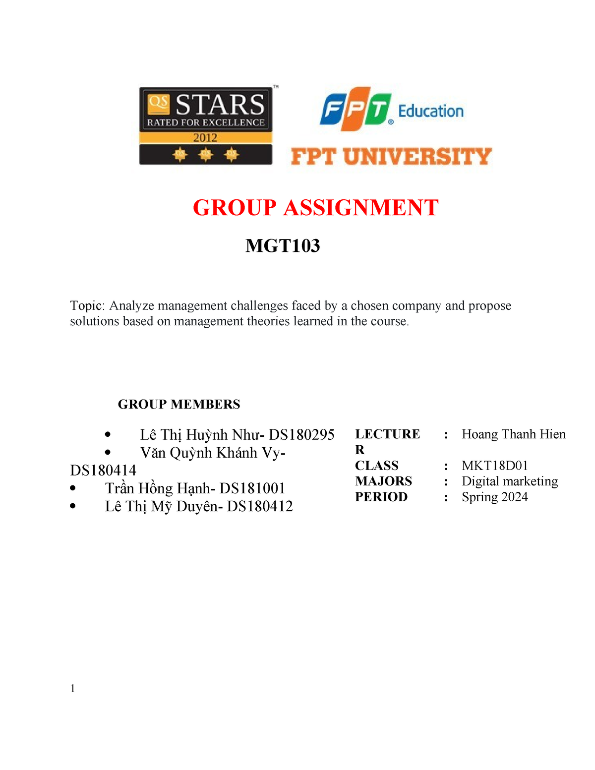 Group Assignment- MGT103 (Vy,Duyên,Như,Hạnh) - GROUP ASSIGNMENT MGT ...