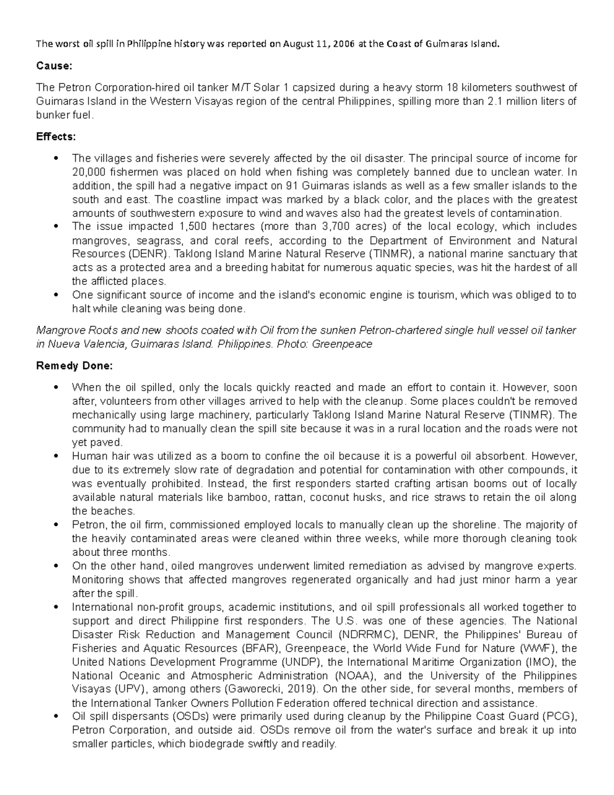 Script for reporting - Task 1 - The worst oil spill in Philippine ...