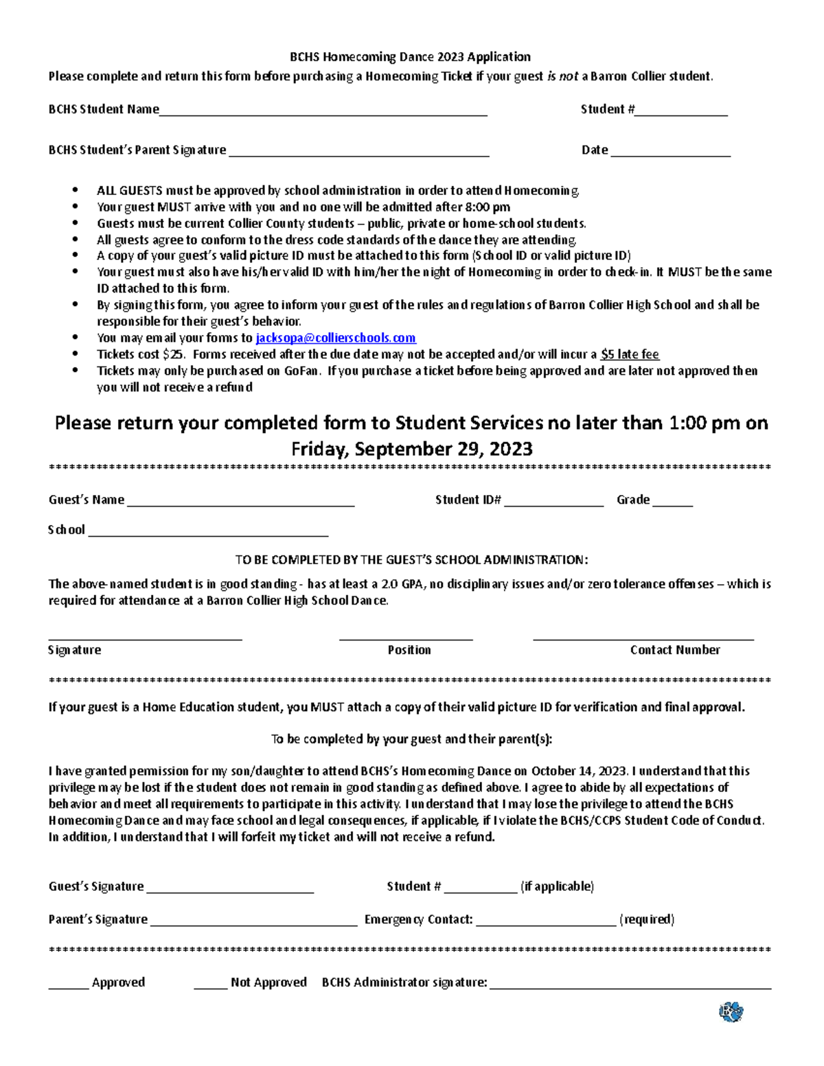 BCHS Homecoming Form 2023 - BCHS Homecoming Dance 2023 Application ...