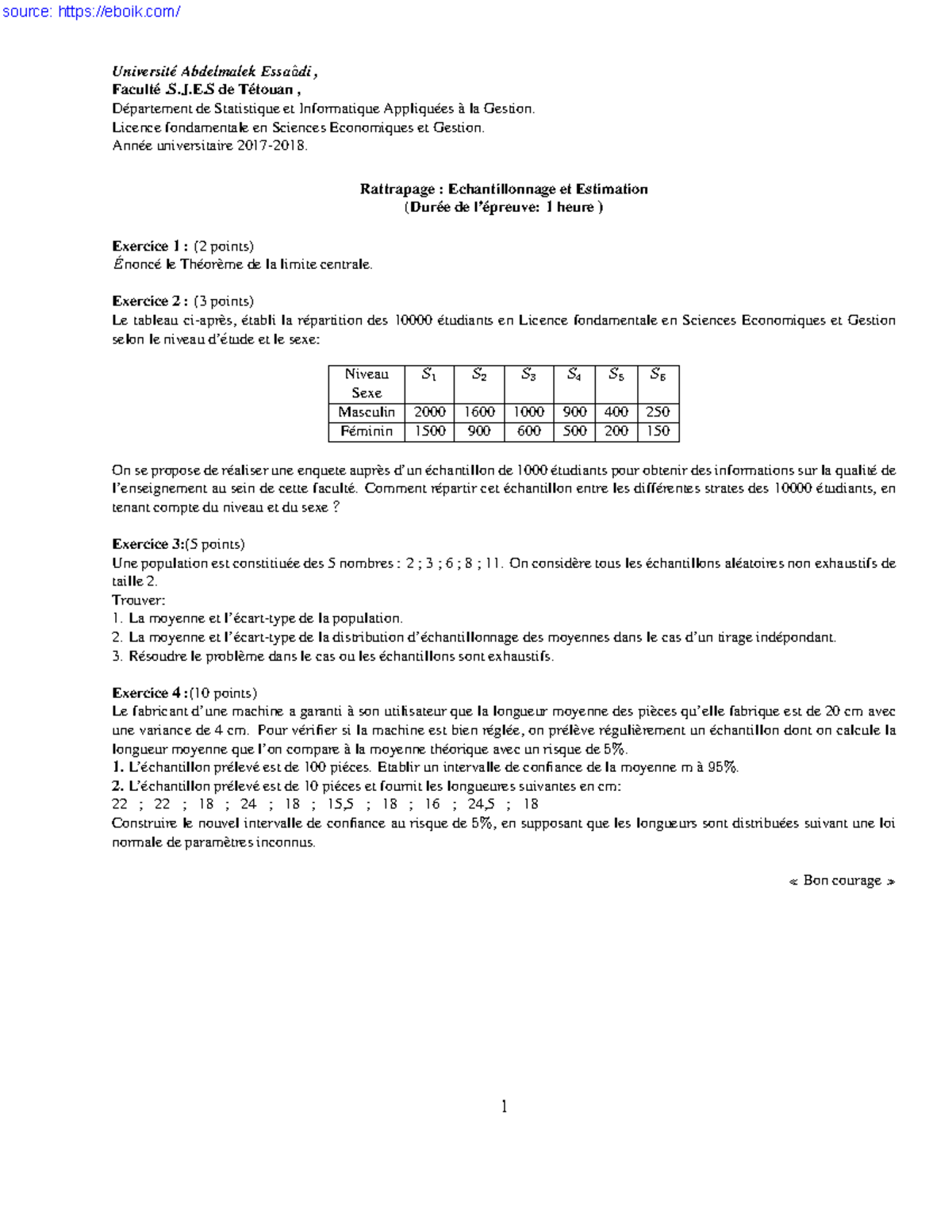 S3 R Echantillonnage Et Estimation - Universit ́e Abdelmalek Essaˆadi ...