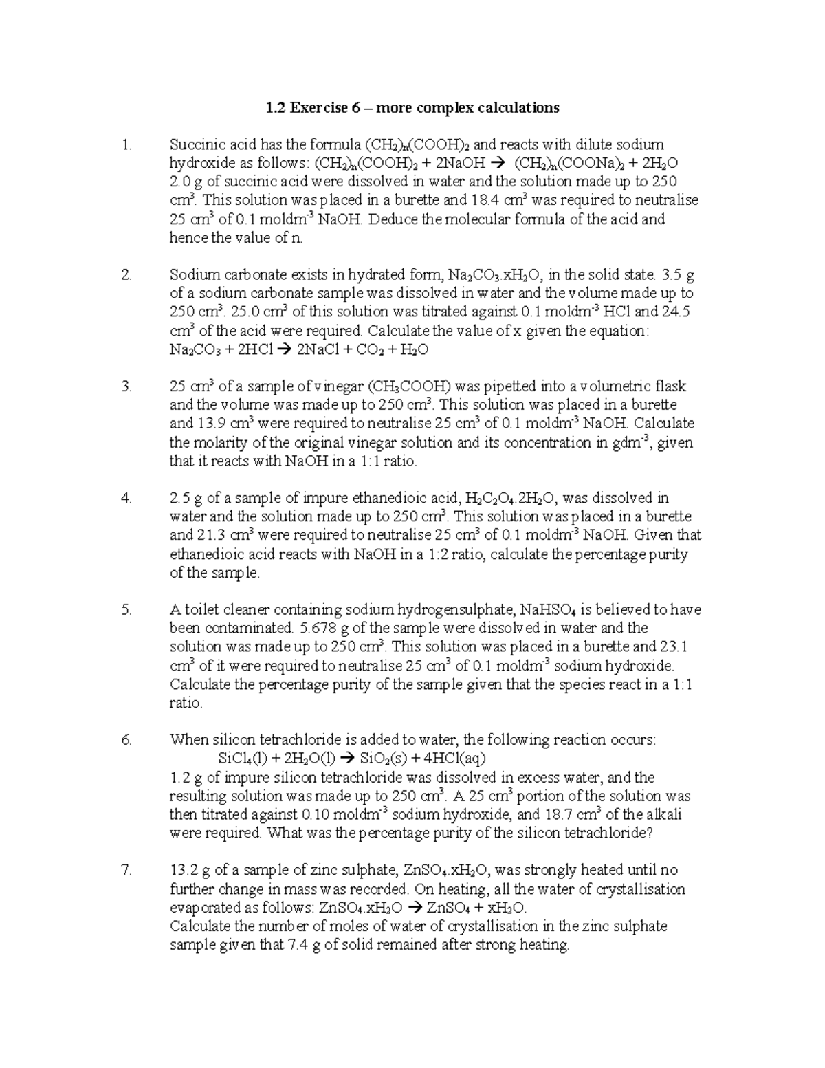 1 - Qs to help with AMS - 1 Exercise 6 – more complex calculations ...