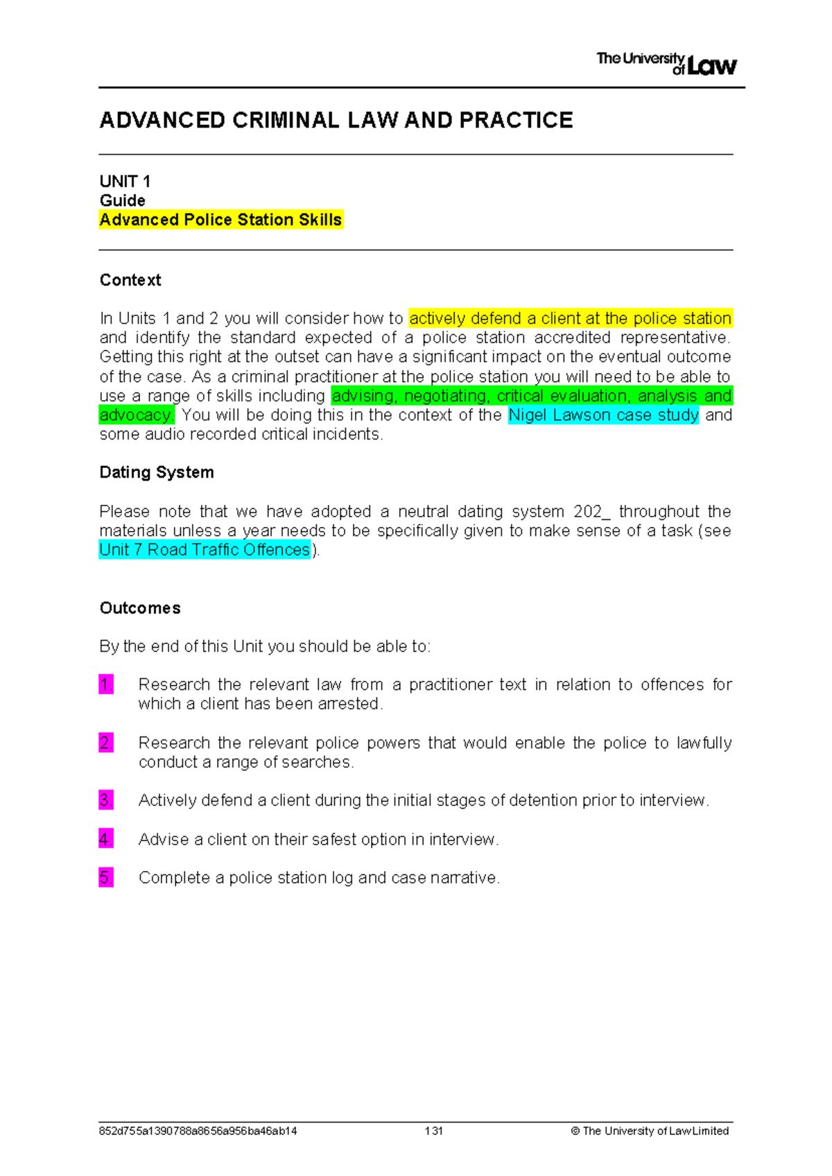 WS Guide - ADVANCED CRIMINAL LAW AND PRACTICE UNIT 1 Guide Advanced ...