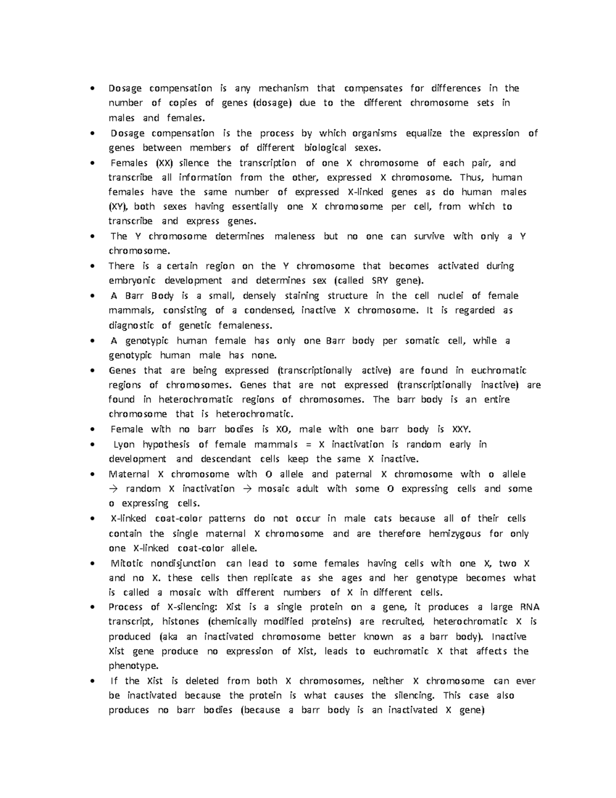 genetics and dosage compensation notes - Dosage compensation is any ...