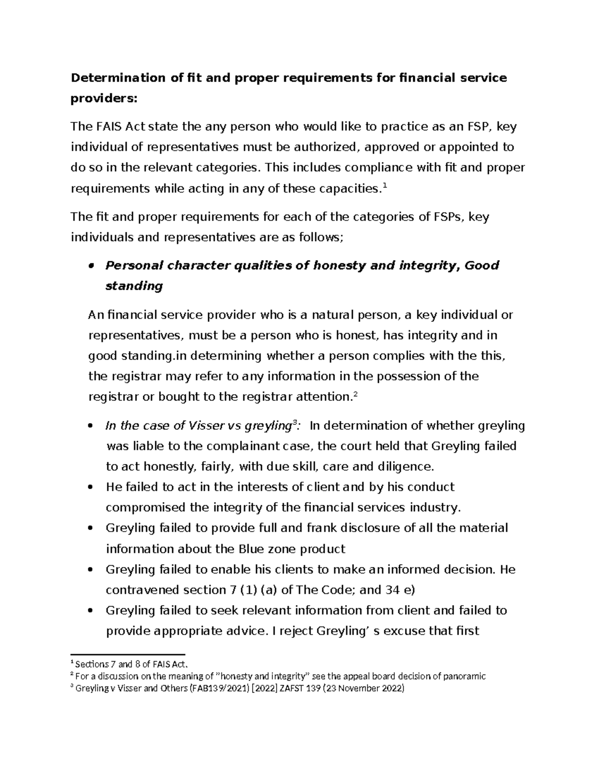 Determination of fit and proper requirements for financial service ...