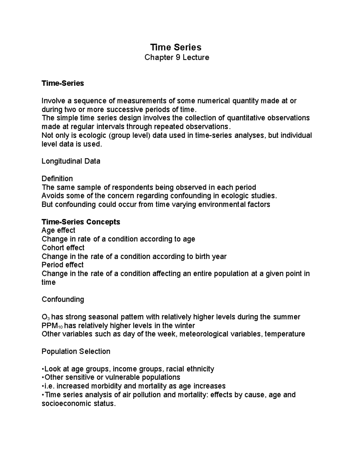 Time Series Lecture - Time Series Chapter 9 Lecture Time-Series Involve ...