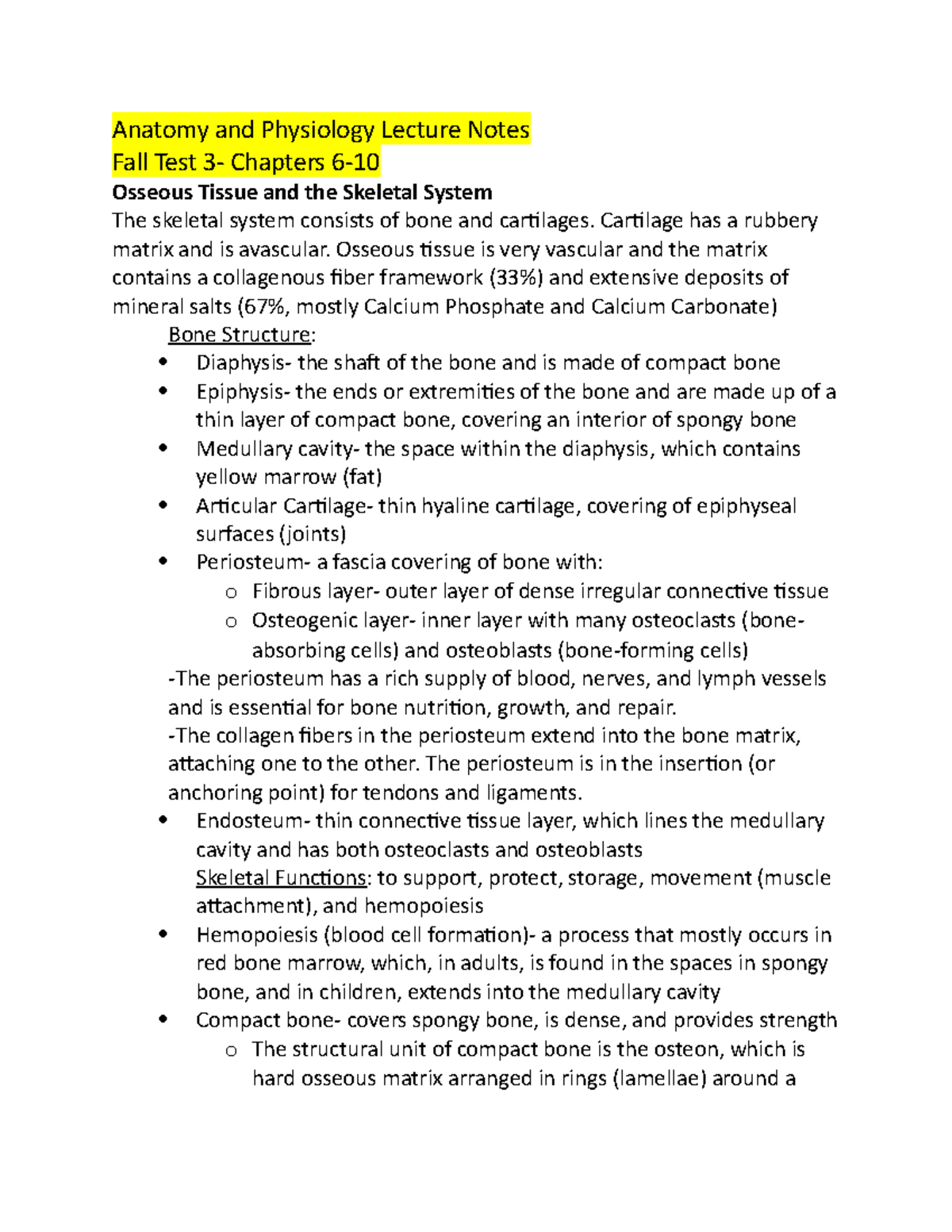 A&P Notes 3 - Anatomy and Physiology Lecture Notes Fall Test 3 ...