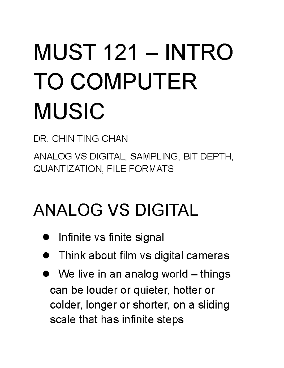 Computer Music Notes Ch. 1 - MUST 121 – INTRO TO COMPUTER MUSIC DR ...