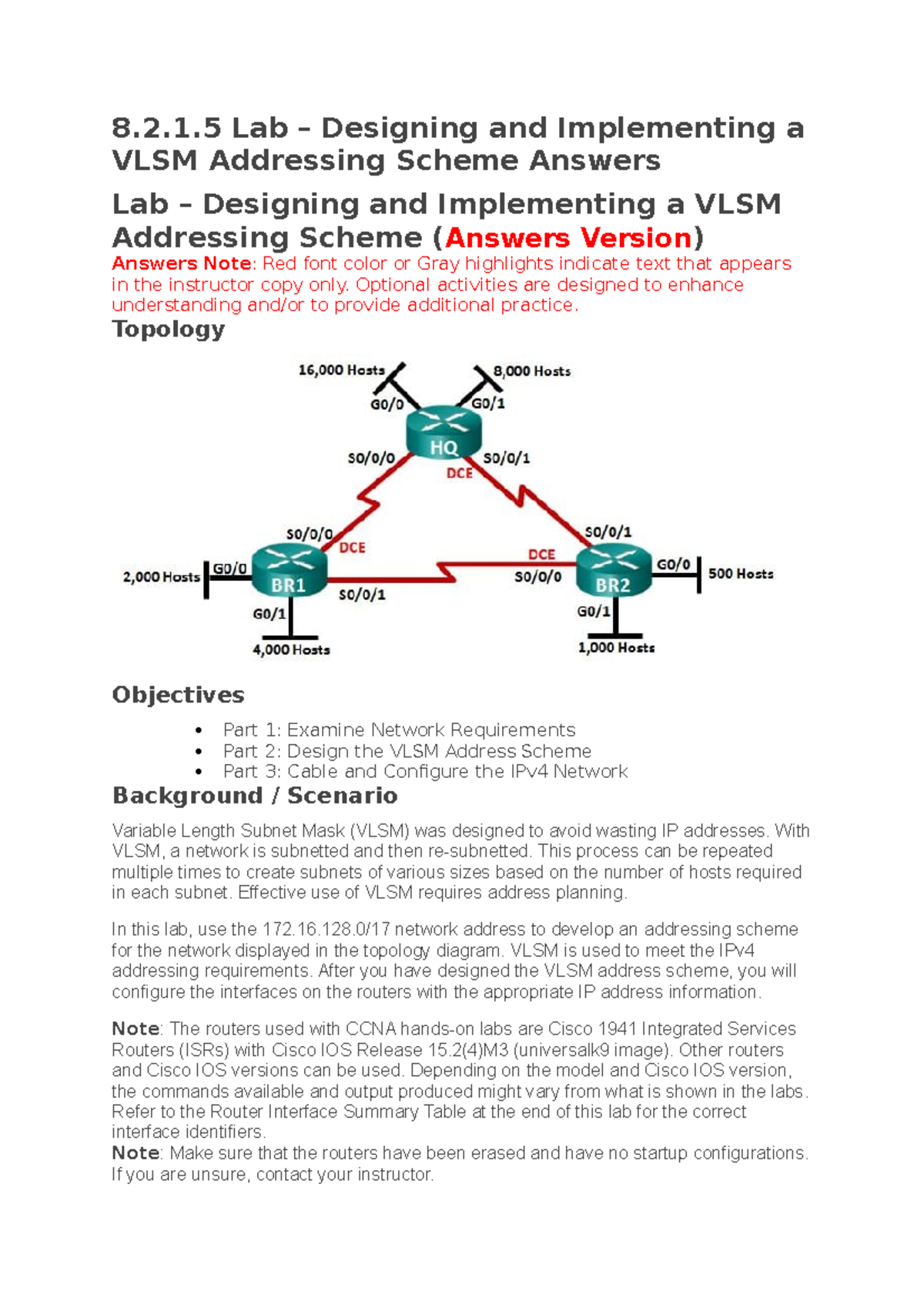 8 - hello - 8.2.1 Lab – Designing and Implementing a VLSM Addressing ...
