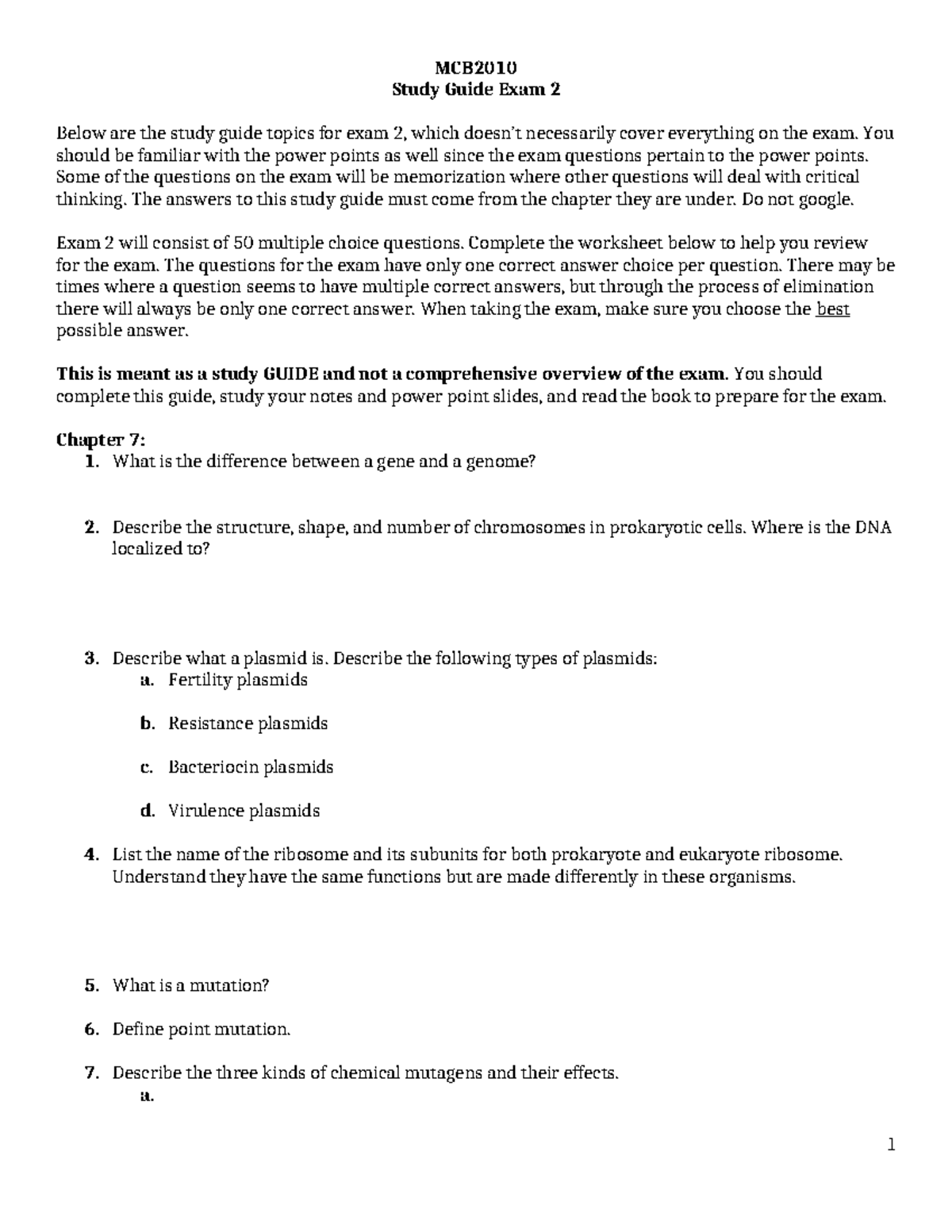 Study Guide Exam 2 - MCB Study Guide Exam 2 Below are the study guide ...