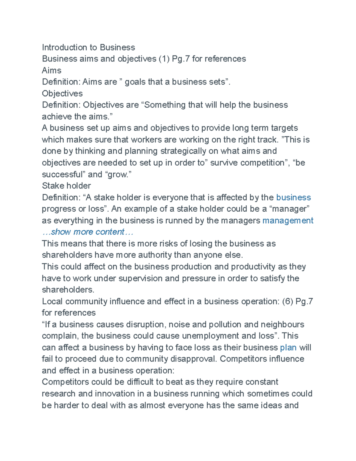 Aims of Business Essay Introduction to Business Business aims and