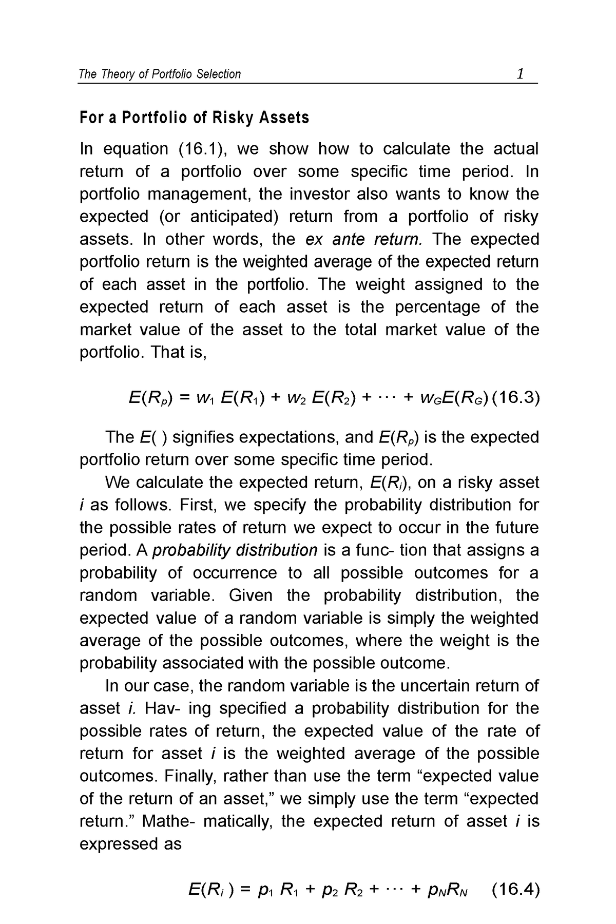 For A Portfolio Of Risky Assets - In Portfolio Management, The Investor ...