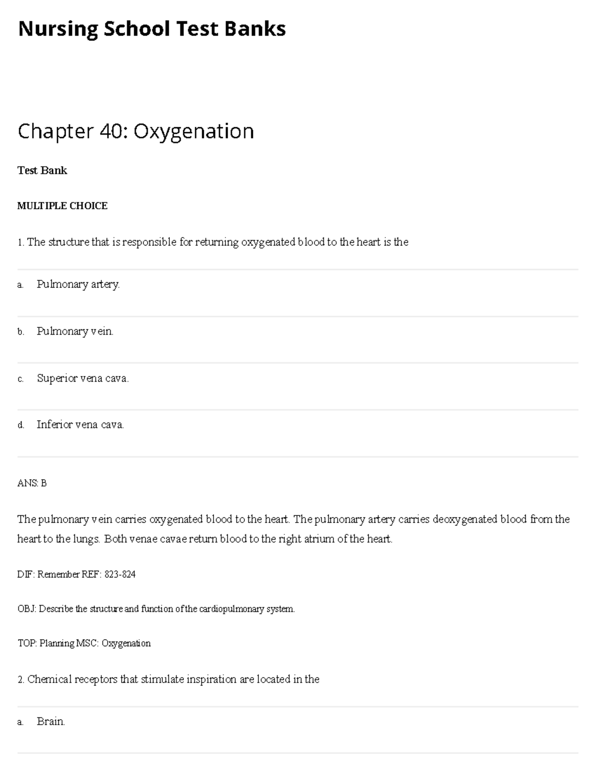 Chapter 40 Oxygenation - Nursing School Test Banks Chapter 40 ...