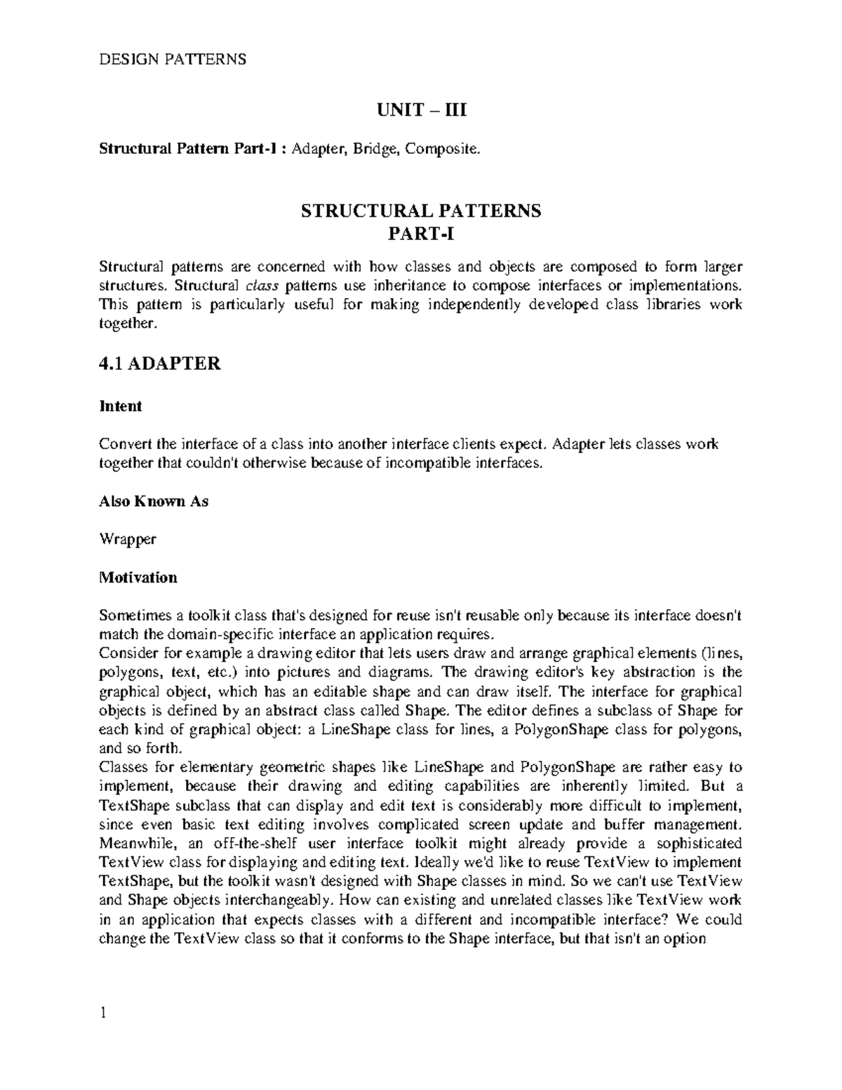 Design patterns unit-3 design pattern - UNIT – I II Structural Pattern ...
