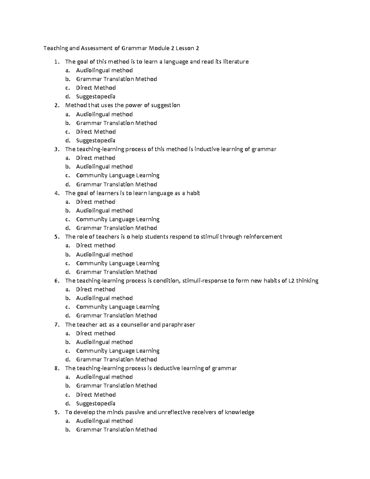 Teaching and assessment of grammar module 2 lesson 2 audiolingual