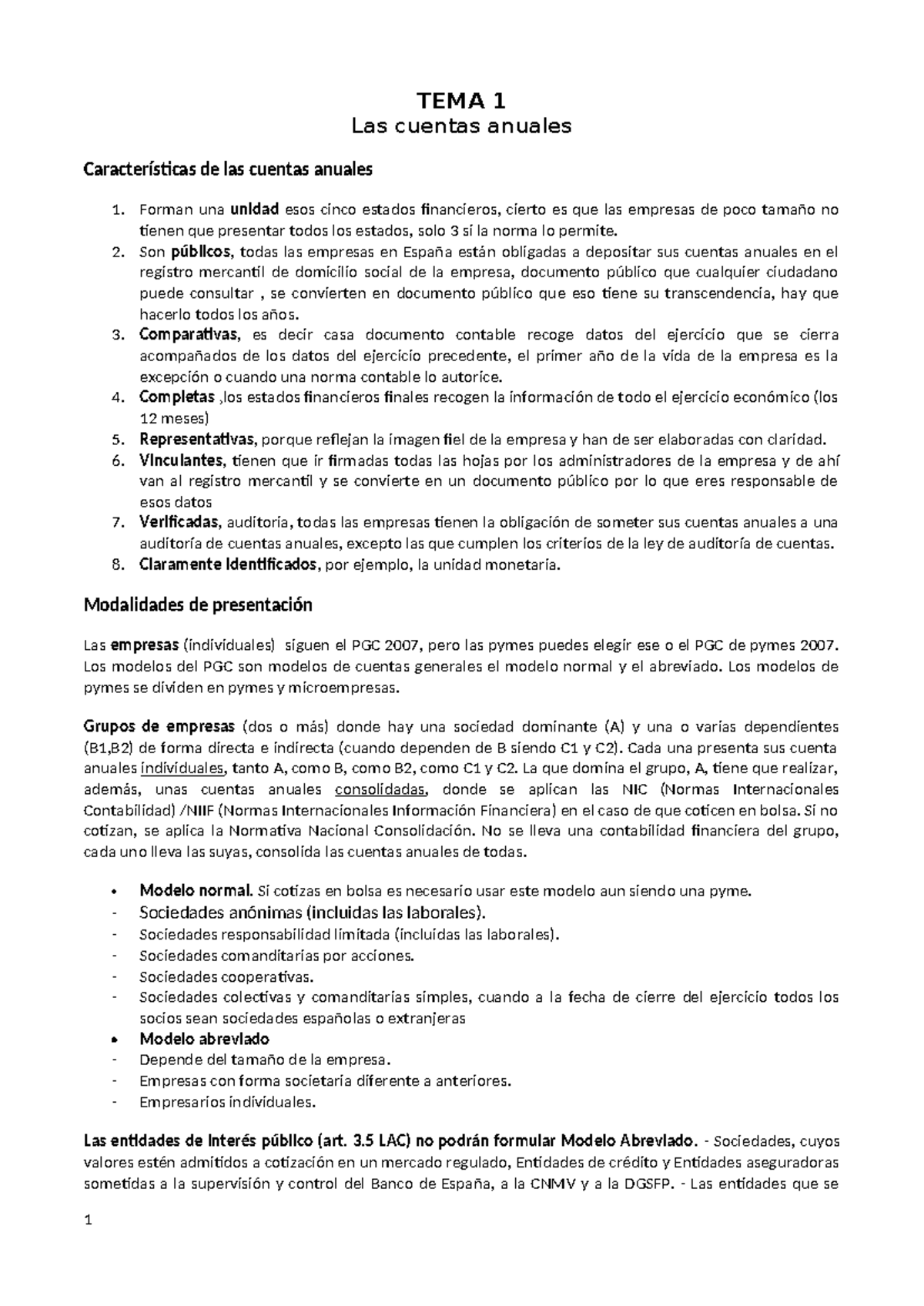 TEMA 1 - TEMA 1 Las cuentas anuales Características de las cuentas ...