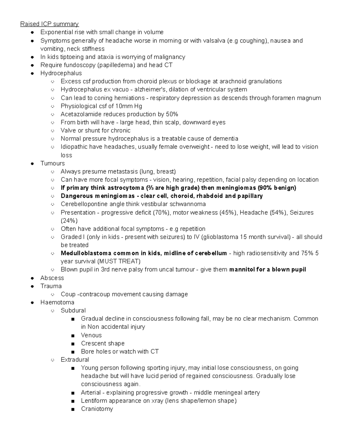 Neurology - Raised ICP summary - Raised ICP summary Exponential rise ...