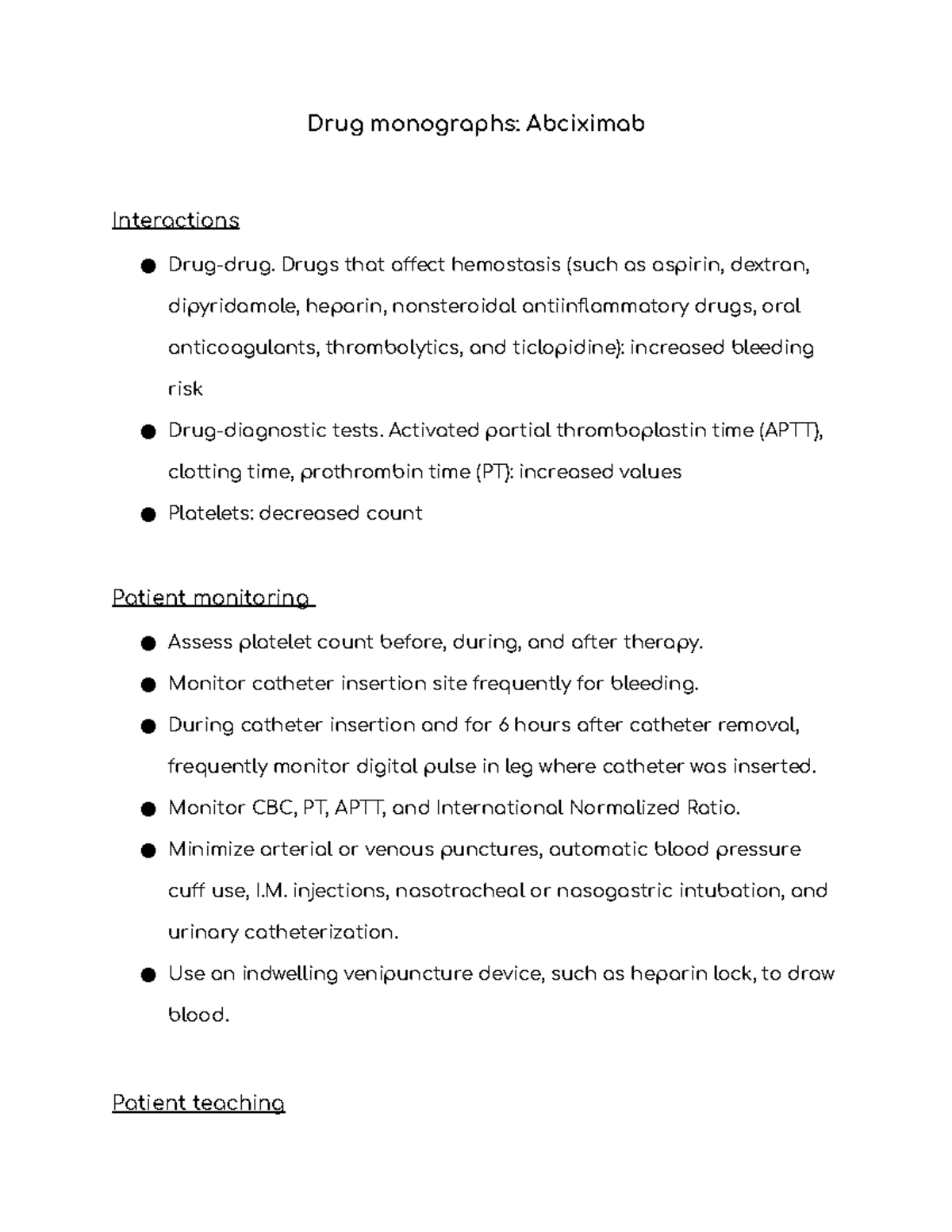 Drug monographs Abciximab Drug monographs Abciximab Interactions