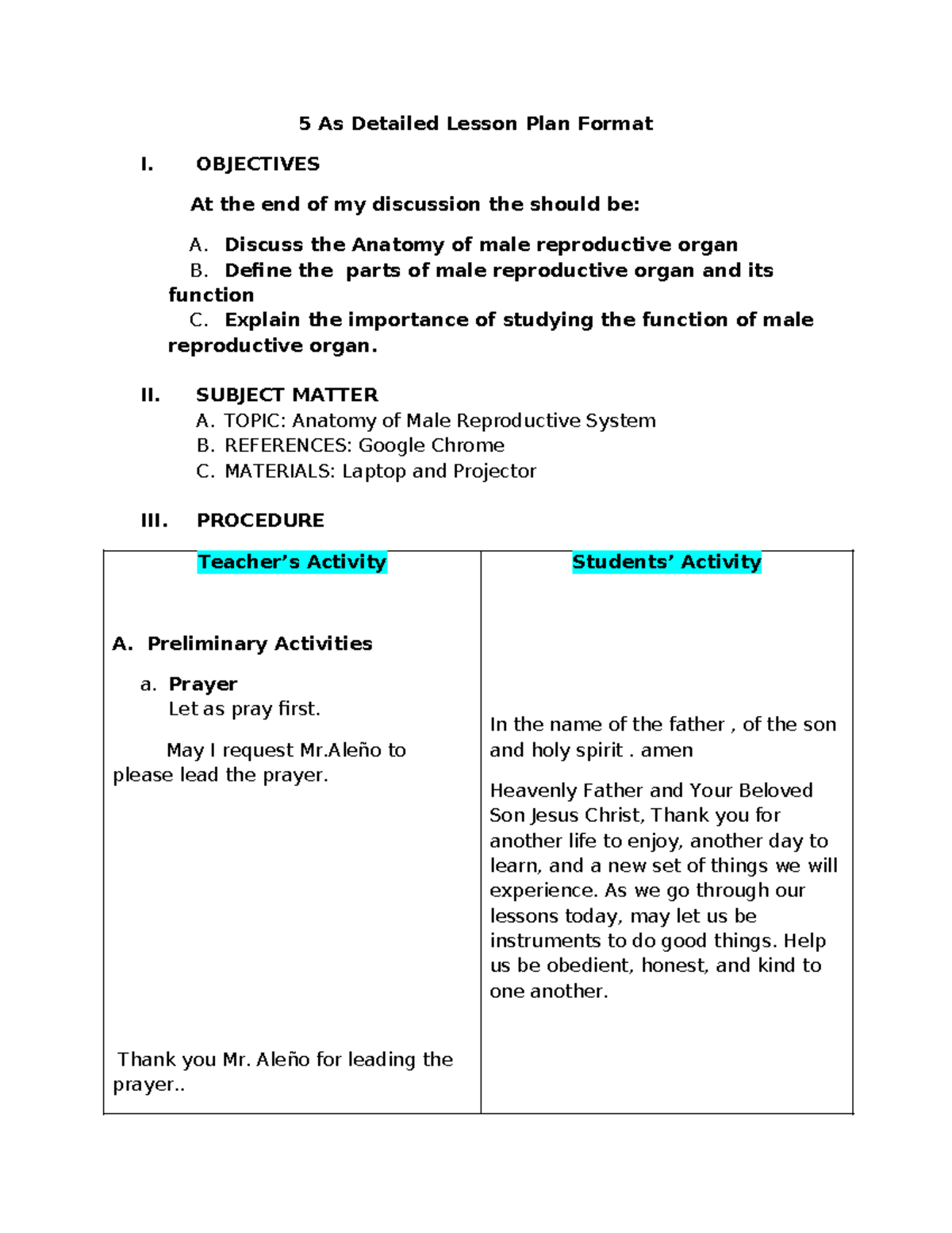 Detailed lesson plan in science - 5 As Detailed Lesson Plan Format I ...