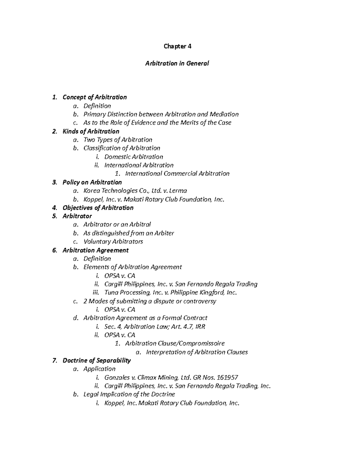 Outline G4 Adr Chapter 4 Arbitration In General Concept Of