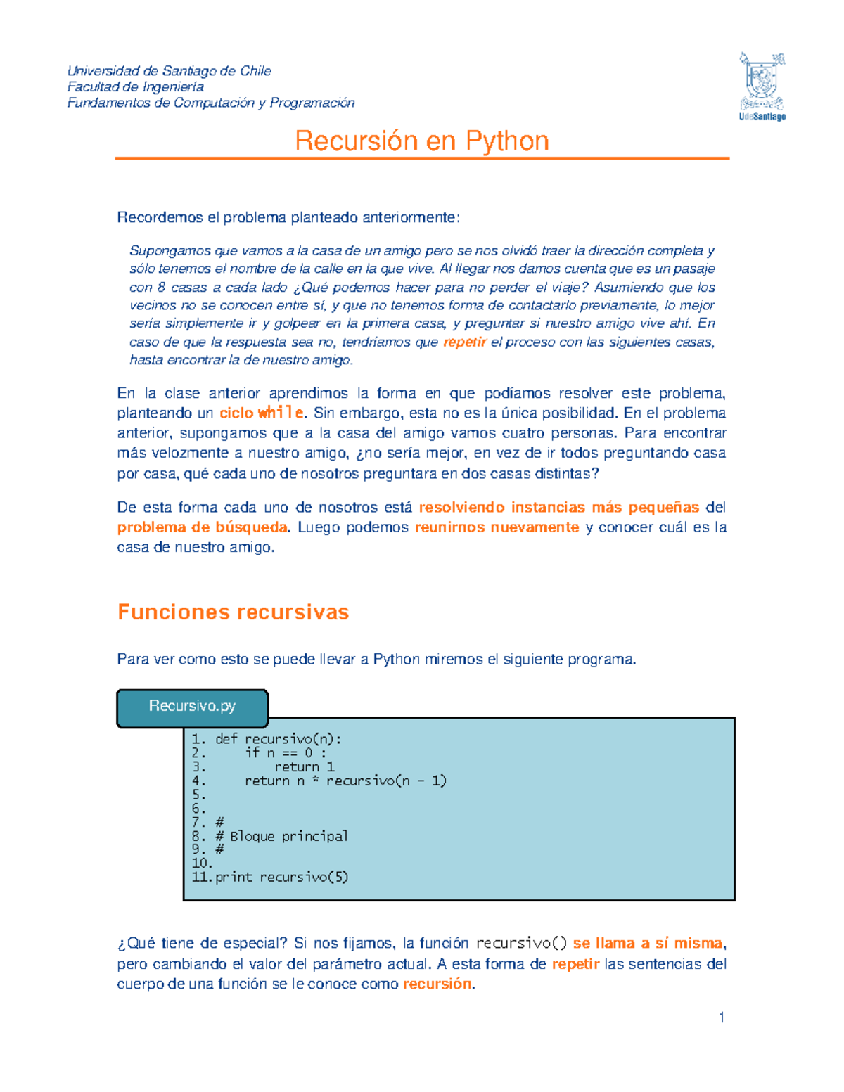 Recursion de funciones - Facultad de Ingeniería Fundamentos de ...
