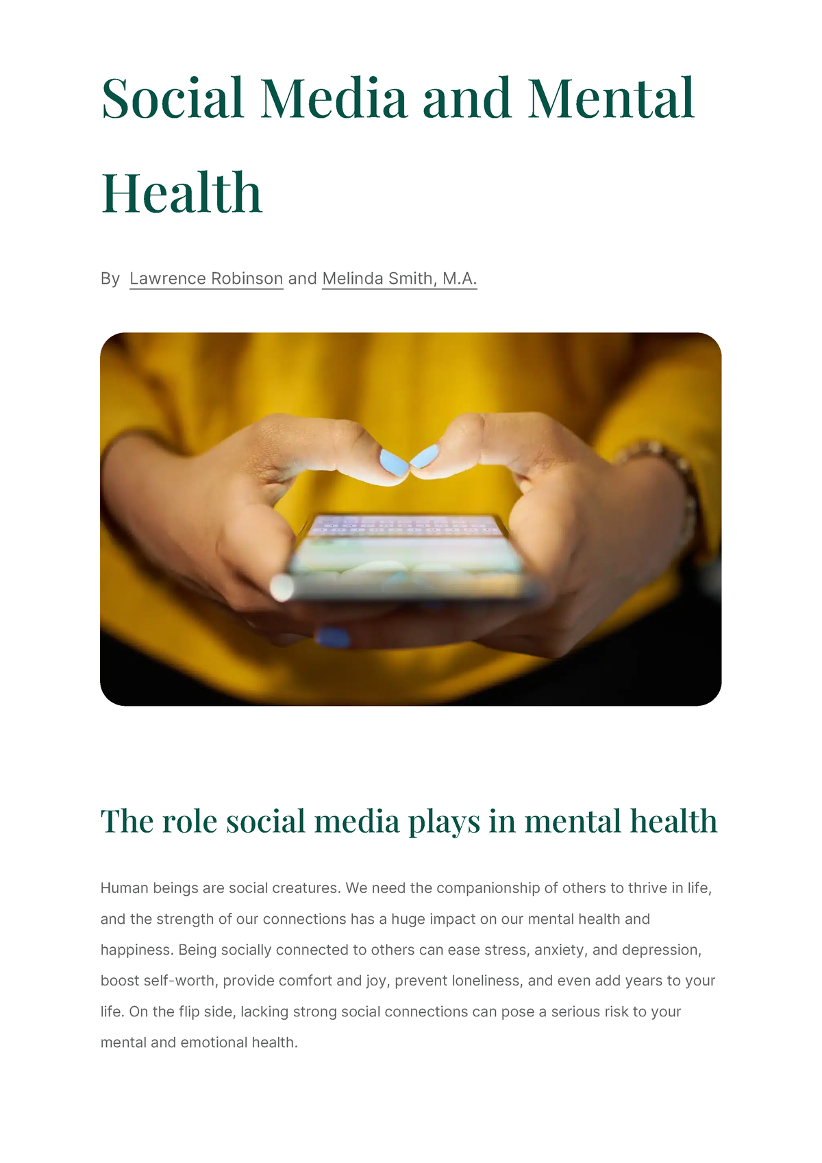 literature review on social media and mental health